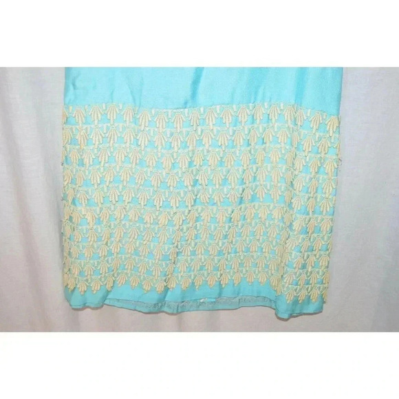 Mid Century Modern Aqua Blue Shift Dress with Lace - Picture 4 of 7